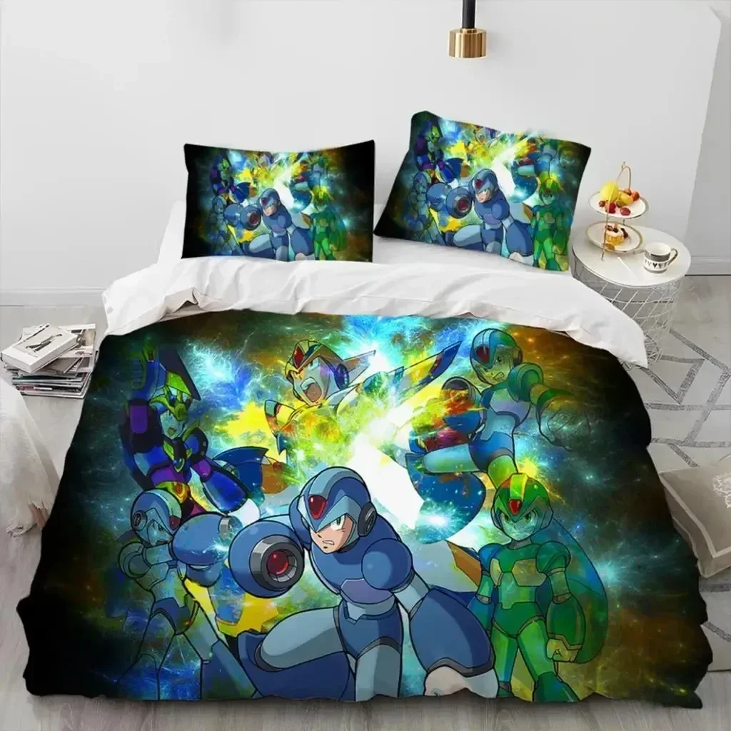 

3D Rockman Megaman Game Cartoon Bedding Set Duvet Cover Sheet Print Bed Set Pillowcase Full Queen King Size Comforter Bedroom