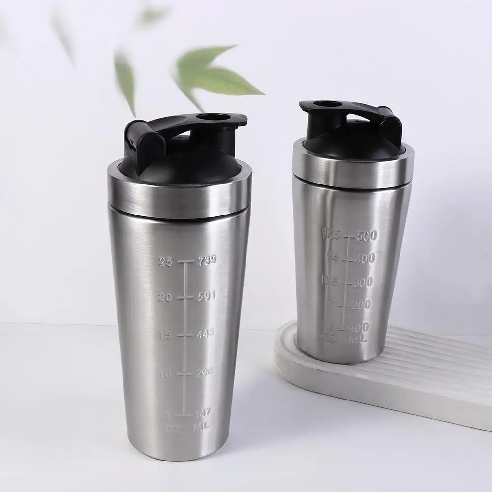 304 Stainless Steel Whey Shakes Cup with Scale 500ml/750ml Fitness Protein Powder Cup Large Capacity Leak Proof