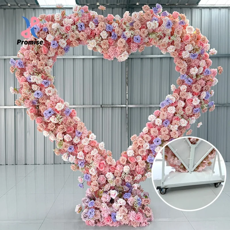 

Heart-shaped Archway Floral Runner Wedding Decoration White Artificial Silk Rose Flower Row Arch Proposal Arrangement