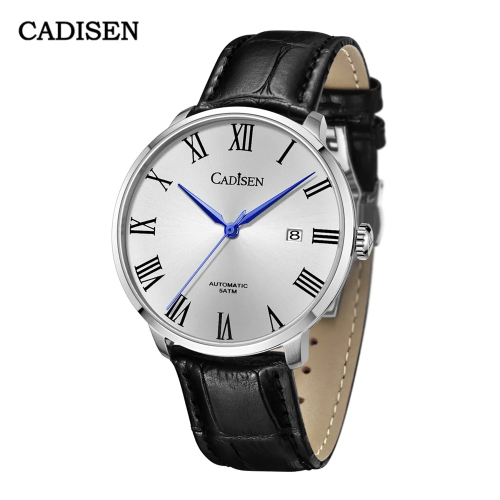 CADISEN Top Brand Sports Men Mechanical Wristwatch Sapphire Luxury 8215 Automatic Watch Men\'s Rome Real Cowhide Waterproof Clock