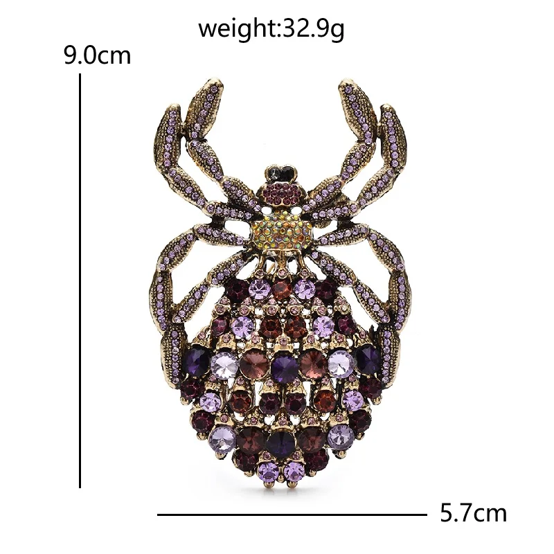 Wuli&baby Vintage Big Spider Brooches For Women Unisex Sparkling Rhinestone Insects Casual Party Brooch Pin Fashion Jewelry Gift