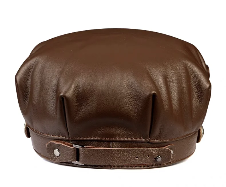 Winter Echt leder Mütze Herren flache Kappen Armee Militär hut Gürtel elegante Mann Baseball mütze britische Vintage Rindsleder Ohr warmen Hut – Detail 9