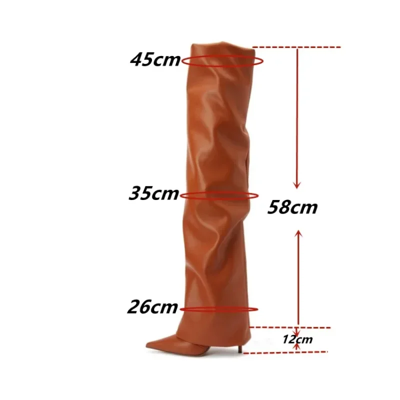 Ladies' Autumn And Winter New Sexy High-heeled Pleated Knee High Skirt Boots European And American Fashion Runway Party Boots