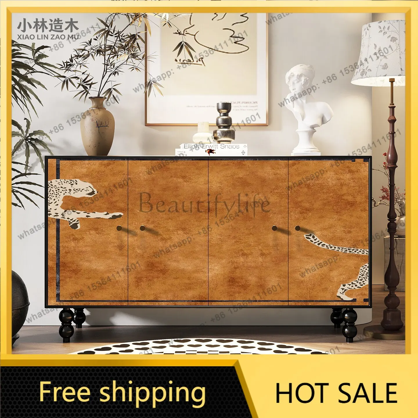 New Chinese-style solid wood dining side cabinet solid wood integrated entrance storage tea cabinet