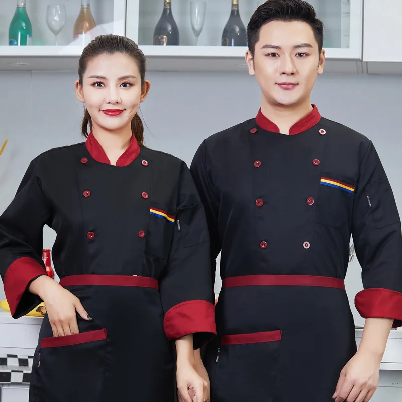 Uniforme de Chef de manga larga para hombre, ropa de otoño e invierno, uniforme de chef de hotel, catering, uniforme de chef de hotel para mujer