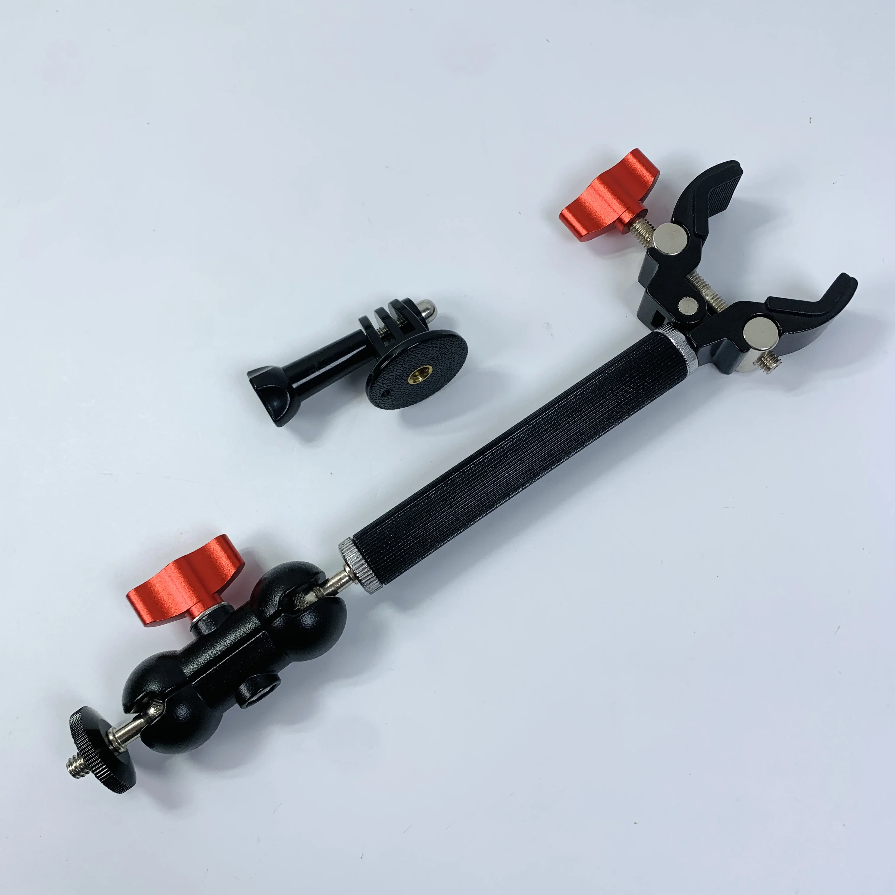Metal Crab Clamp with Extended Aluminum Rod 360 Degree Rotating Pea 1/4 Motion Camera Stand for Cycling Photography