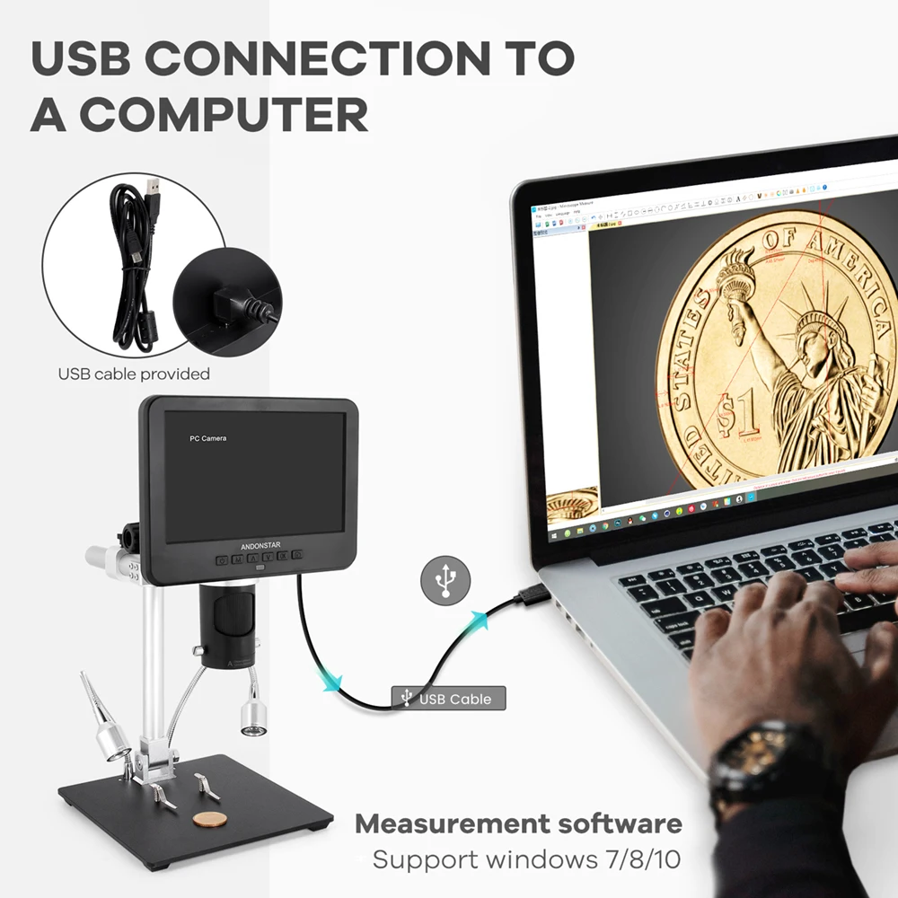 Andonstar-Microscópio Trinocular Digital, 2000X, 2160P, UHD, HDMI, AD246SM com conexão ao PC, verificação de solda PCB, reparo telefônico