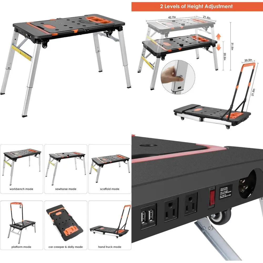 

Multifunctional Folding Work Table 7-in-1 Garage Workbench Portable Sawhorse Scaffold Platform