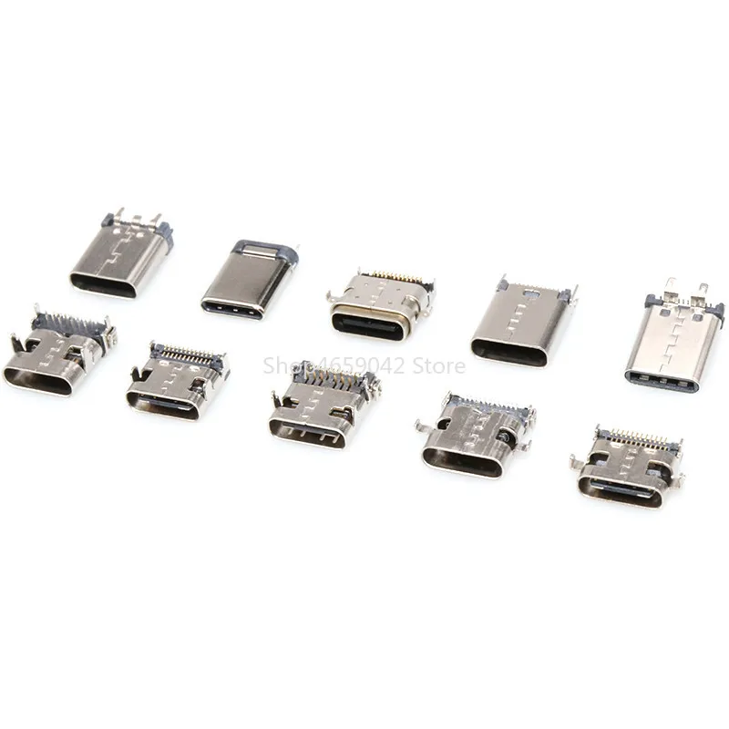 5pcs USB3.1 Type C SMT Connector 24P USB Horizontal Mid Mount Male Female Through Board for Charger PCB Mount Solder Adapter DIY