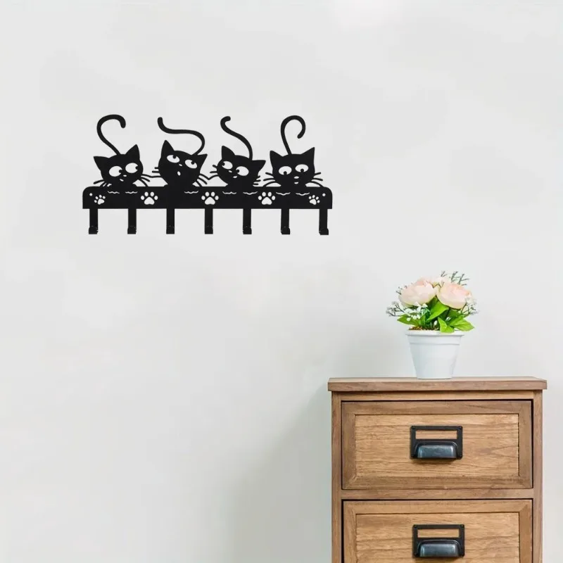 

Хэллоуин, жуткий черный кот, держатель для ключей, 7 крючков, настенные универсальные крючки, жуткая домашняя вешалка для полотенец с кошачьей тематикой, очаровательная