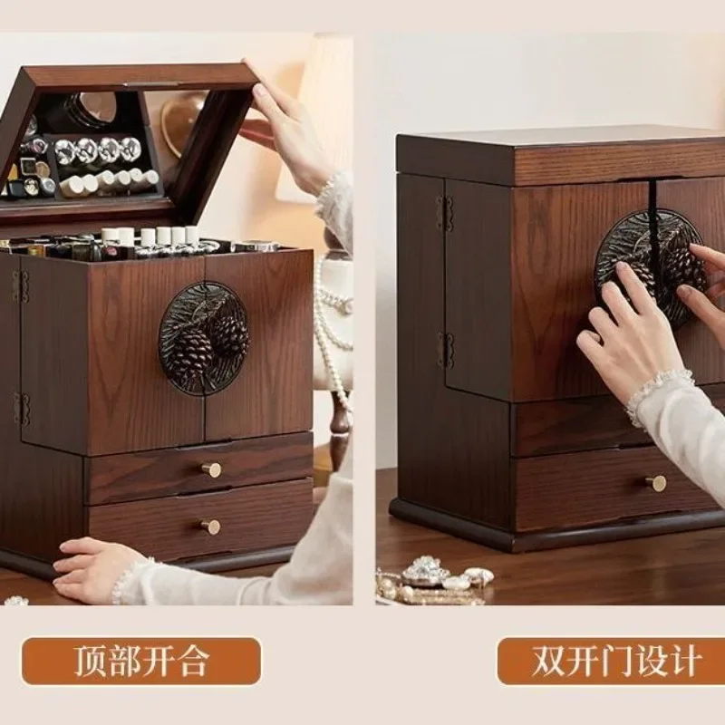 Cosmetics storage box, finishing box, wooden dressing dust box.