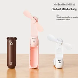 Handheld Bear Electric Fan Portable Small Fan For Students Multi-functional Household Foldable USB Charging Stand-up Desktop Fan