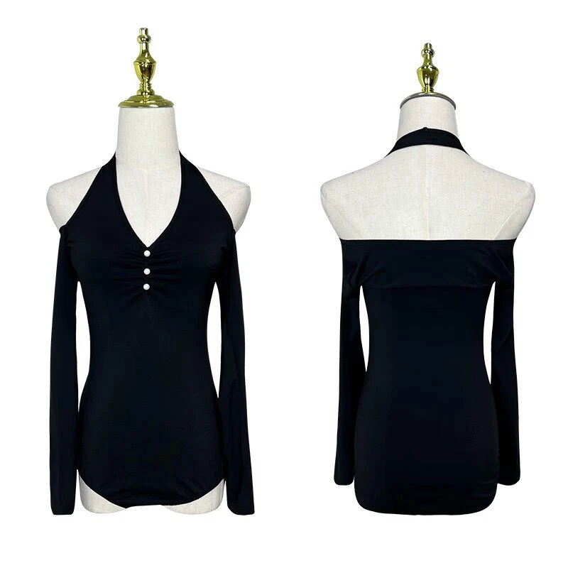 

Новинка 2026: Женский латинский танцевальный топ с длинным рукавом, черный, для тренировок, боди для взрослых, модель 3238