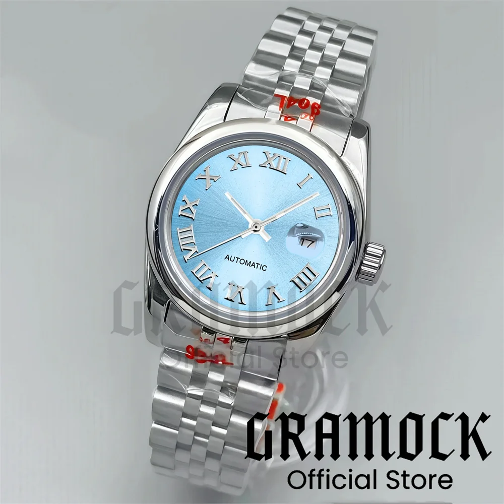 Gramock 31mm سيدة NH05 ساعة اليد الميكانيكية ماتي ساعة سوداء الهاتفي الرومانية الفضة/الذهب علامة مستديرة Beze lSteel الساعات للنساء