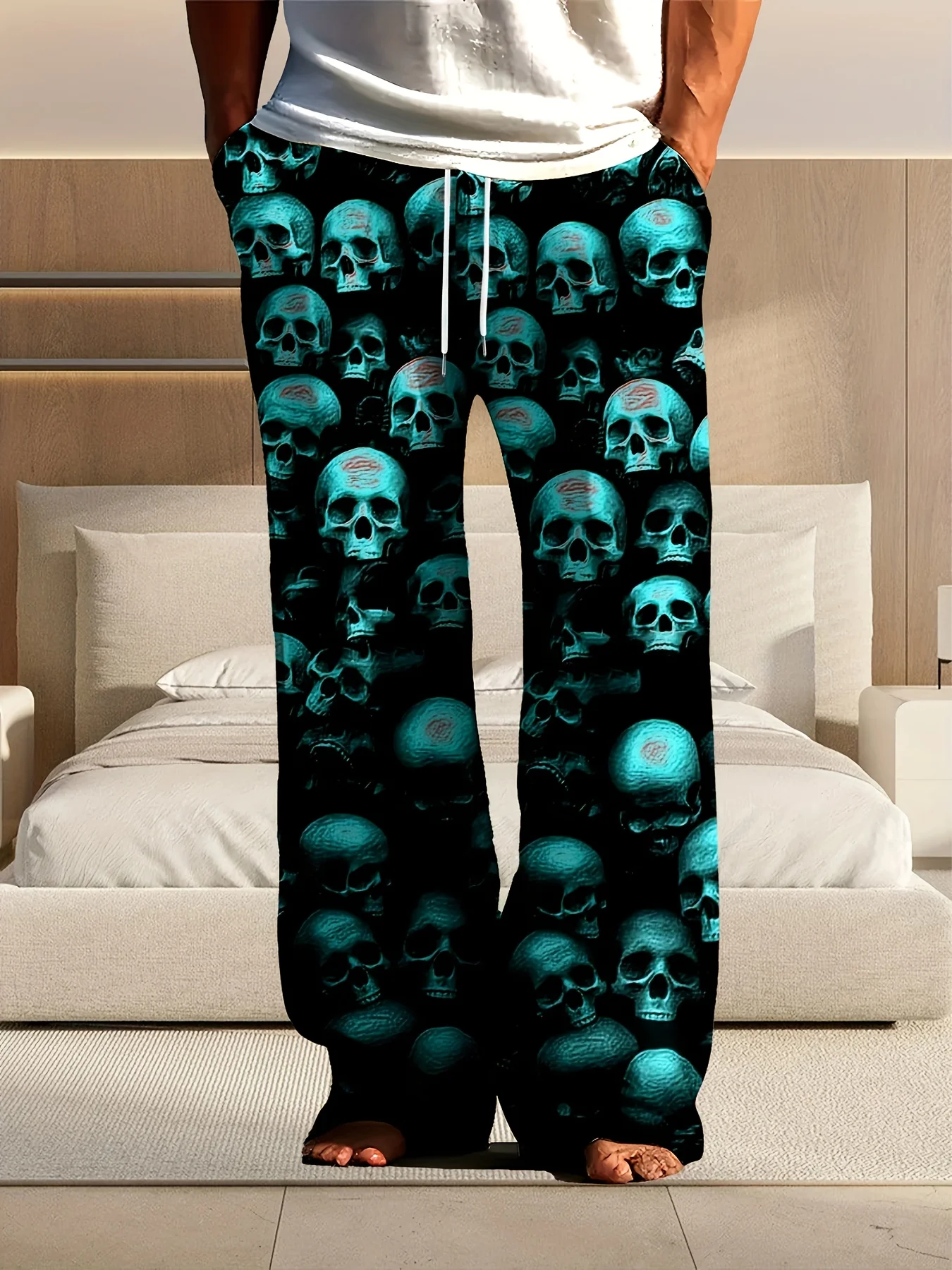 

Новые мужские домашние пижамы с 3D цифровой печатью и рисунком черепа, весенне-осенние брюки, тонкие быстросохнущие невыцветающие повседневные брюки