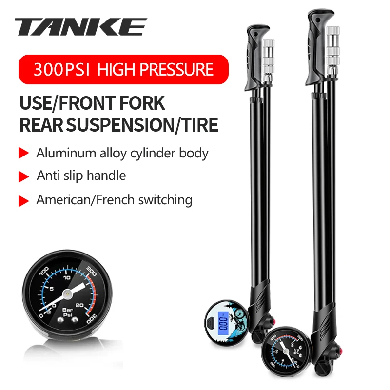 TANKE-Portable Bike Air Pump,300psi High-Pressure with Gauge,for Fork Rear Suspension Shock Absorber,Mountain Bicycle pump wheel