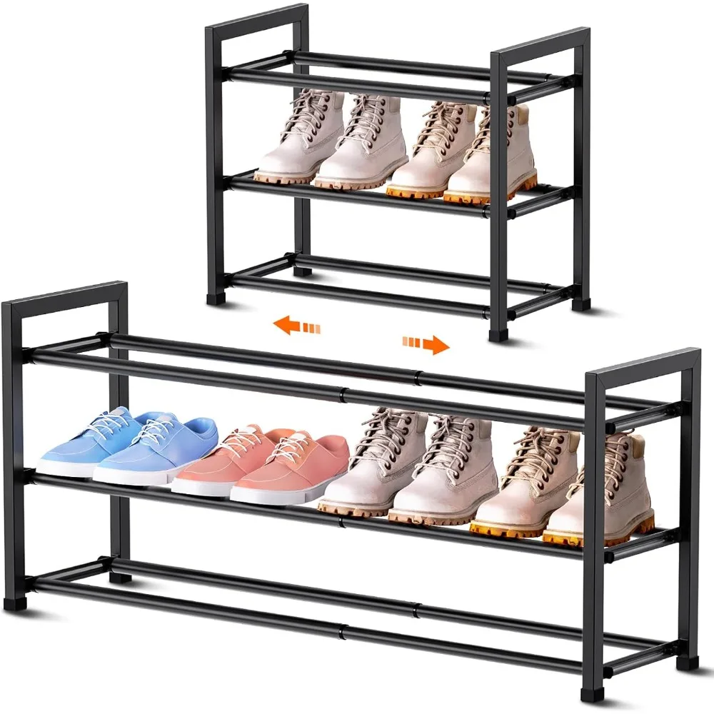 

3-Tier Expandable Shoe Rack for Closet, 18“-33” Adjustable Shoe Rack for Small Space, Small Shoe Organizer for Front Doo