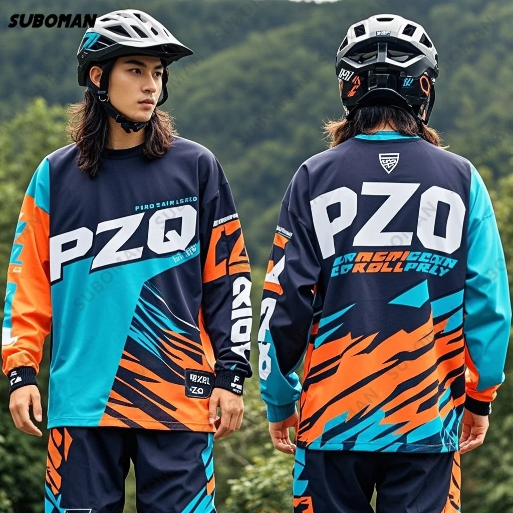 

New fashion PZQ Men Sun Protection Motocross Jerseys Racing Motocross Long Sleeve Team Bike Enduro Racing Off-Road Shirts Tops