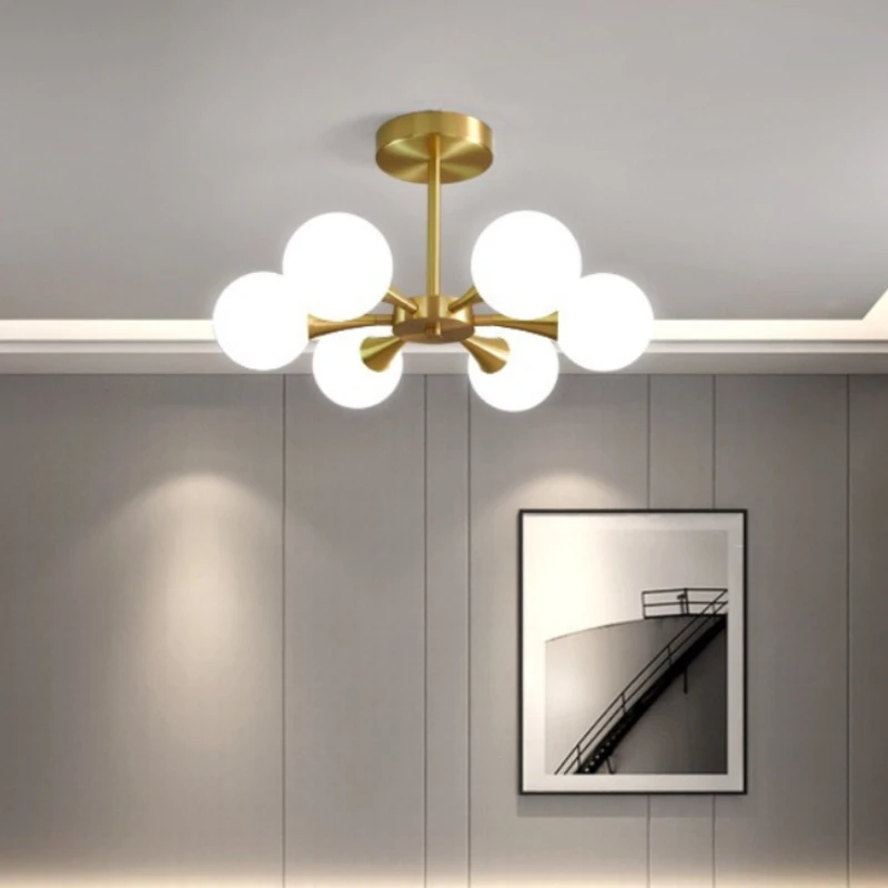 Minimalist Luxury Bronzed Led Ceiling Chandelier Nordic White Glass Ball Ceiling Lamp Living Room Dining Room And Bedroom Lam