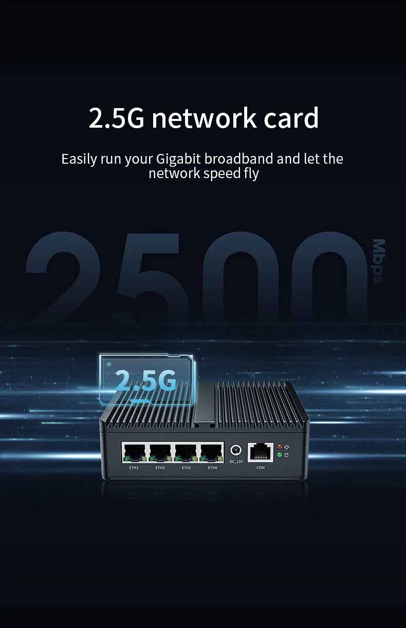 J5005 N6415 N5105 J6413 Komputer Kotak Tanpa Kipas Industri Daya Rendah 4Lan 2.5G Win10 Openwrt Server Jaringan PC Firewall Perusahaan