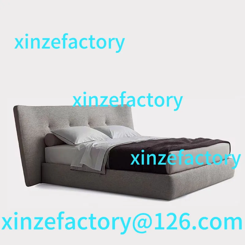 

Customizable minimalist modern high PC and console game lying cotton linen double bed