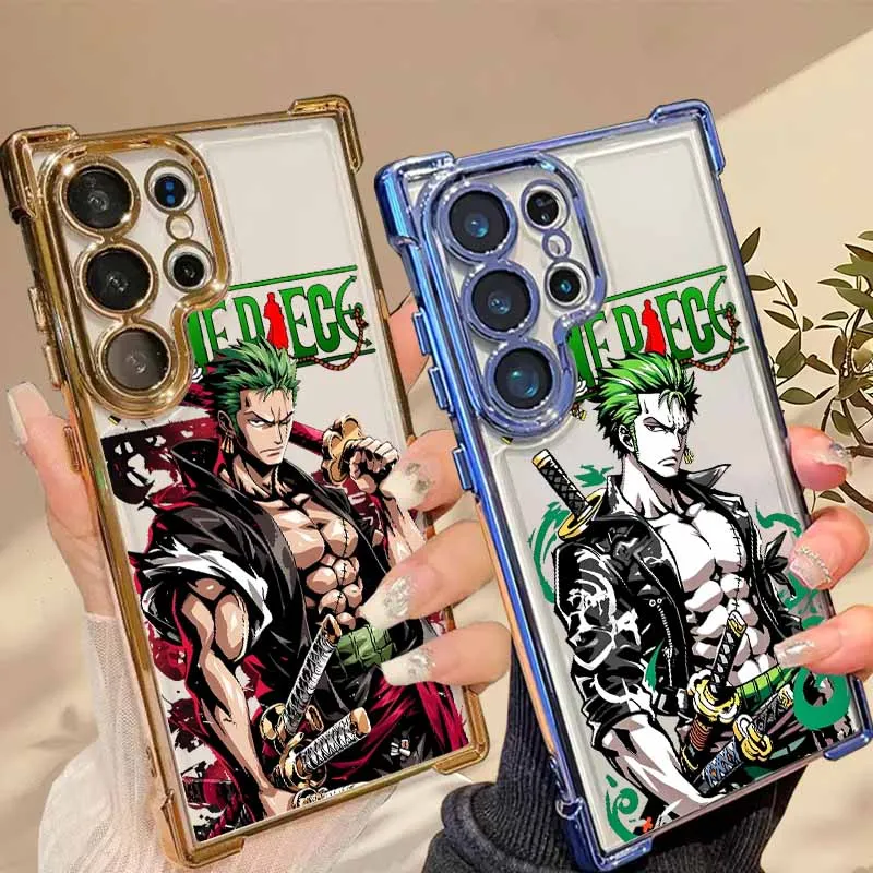 O-One Pieces Roronoa Zoro For Samsung S26 S25 Edge S24 S23 S22 S21 S20 Ultra Plus Plating Anti-Fall Silicone Funda Phone Case