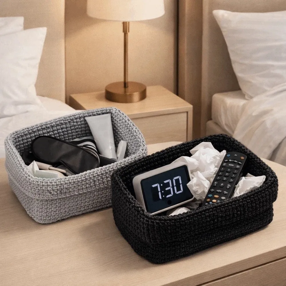 

Handwoven Cotton Rope Storage Basket Rectangle Large Capacity Knitted Storage Basket Moisture-proof Breathable Fruit Basket