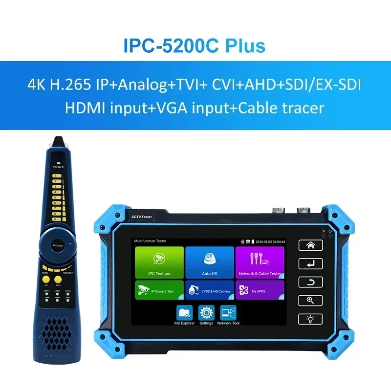 

CCTV Tester IPC-5200C Plus 8MP IP CVI TVI AHD Analog 5 IN 1 VGA &amp 4K HD Input HD IP Camera Tester 5.0inch IPS Touch Screen