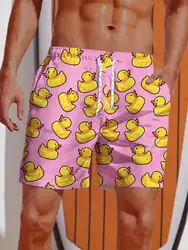 Pantalones cortos con estampado de pato amarillo Hawaiano para hombre, bañadores cortos con cintura elástica, estampado 3D, ropa de calle transpirable, novedad de verano