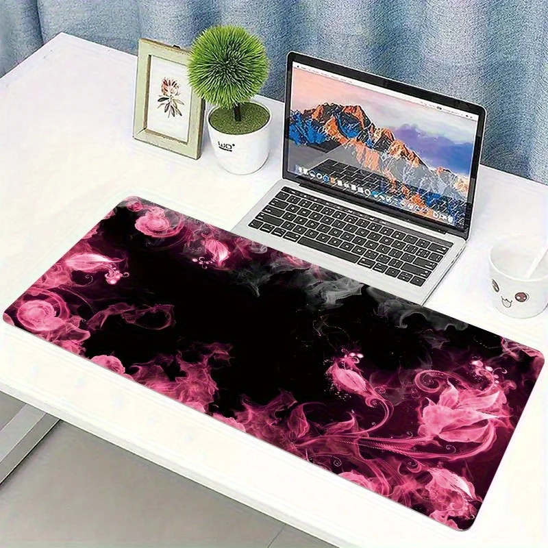Pink Floral Smoke XL Gaming Mouse Pad Non-Slip Rubber Desk Mat for Keyboard Office