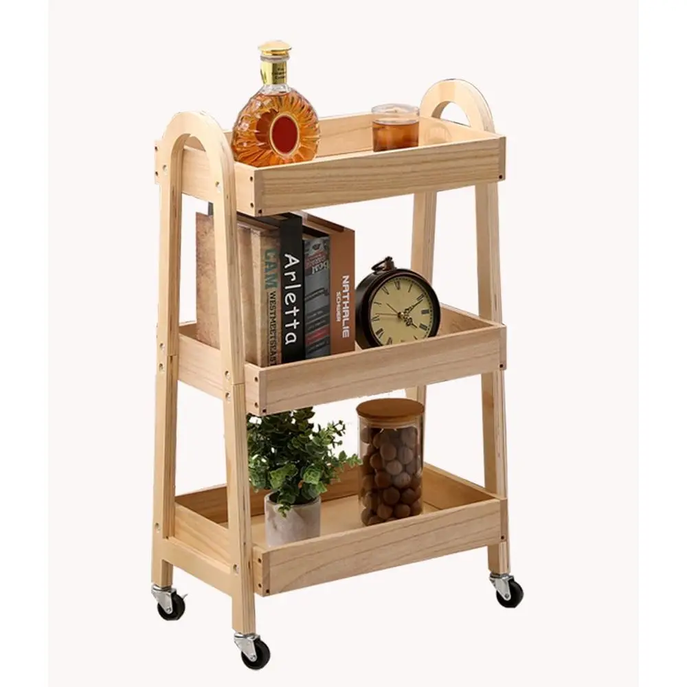 

3-Tier Rolling Crat Cart, light-colored wood, Sturdy, Waterproo, with Wheels, or Kitchen, Bathroom, Laundry