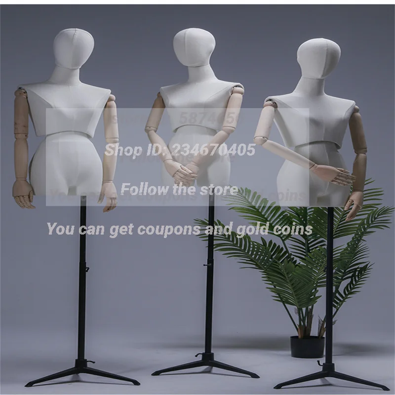 Wood Arm Color Full Sewing Female Head Cloth Mannequins, Body Pulley Base, Wedding Twist Split Women,Adjustable Rack, D404