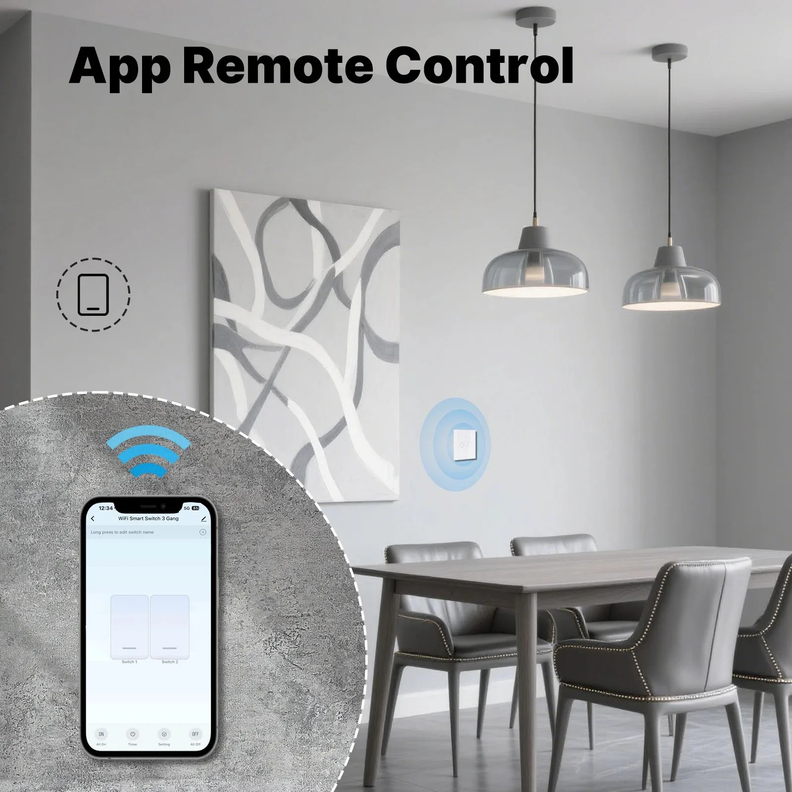 MOES WiFi+RF433 Smart Touch Switch, No Neutral Wire Needed, Glass Panel Design, Timer & Remote, Alexa/Google Home​​