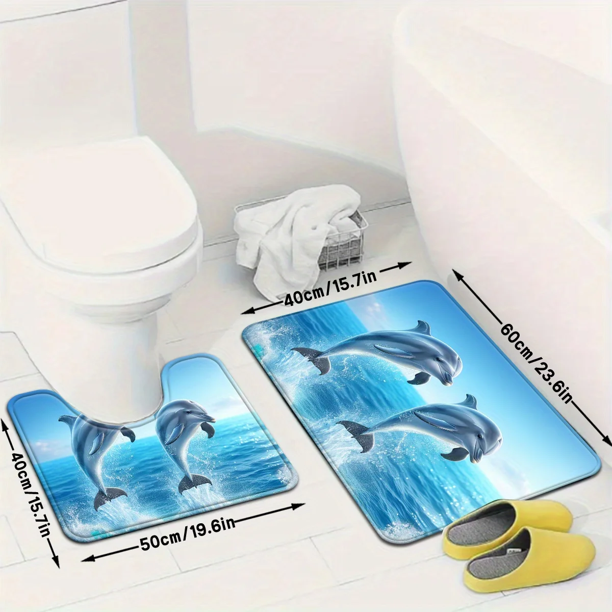 Blue Dolphin Bath Mat Set Ocean Waterproof Bathroom Rug Tropical Marine Life Non Slip Decor for Home Bathroom Decor Gift