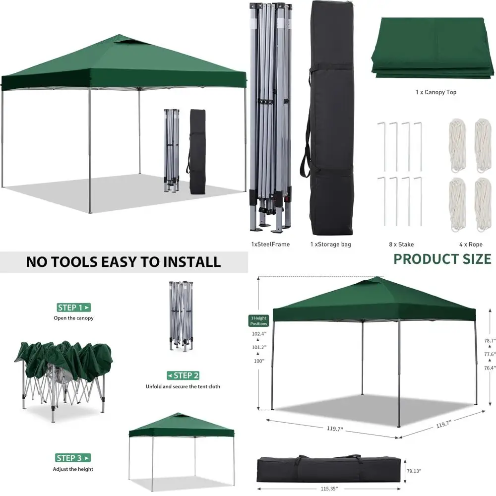 

GDY 10x10 Pop Up Canopy Tent, Easy Set up Outdoor Silver Coated Beach Gazebos, Carpas for Pool, Events, Parties, and Camping, Gr