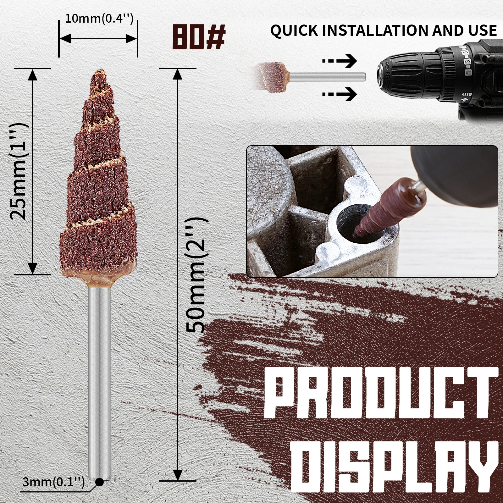 Juego de cabezales de molienda de cono cónico, ruedas de aleta de papel de lija de 10/12/16/20mm para accesorios de taladro, pulido y lijado, vástago de 3/6mm, 5/10 Uds.