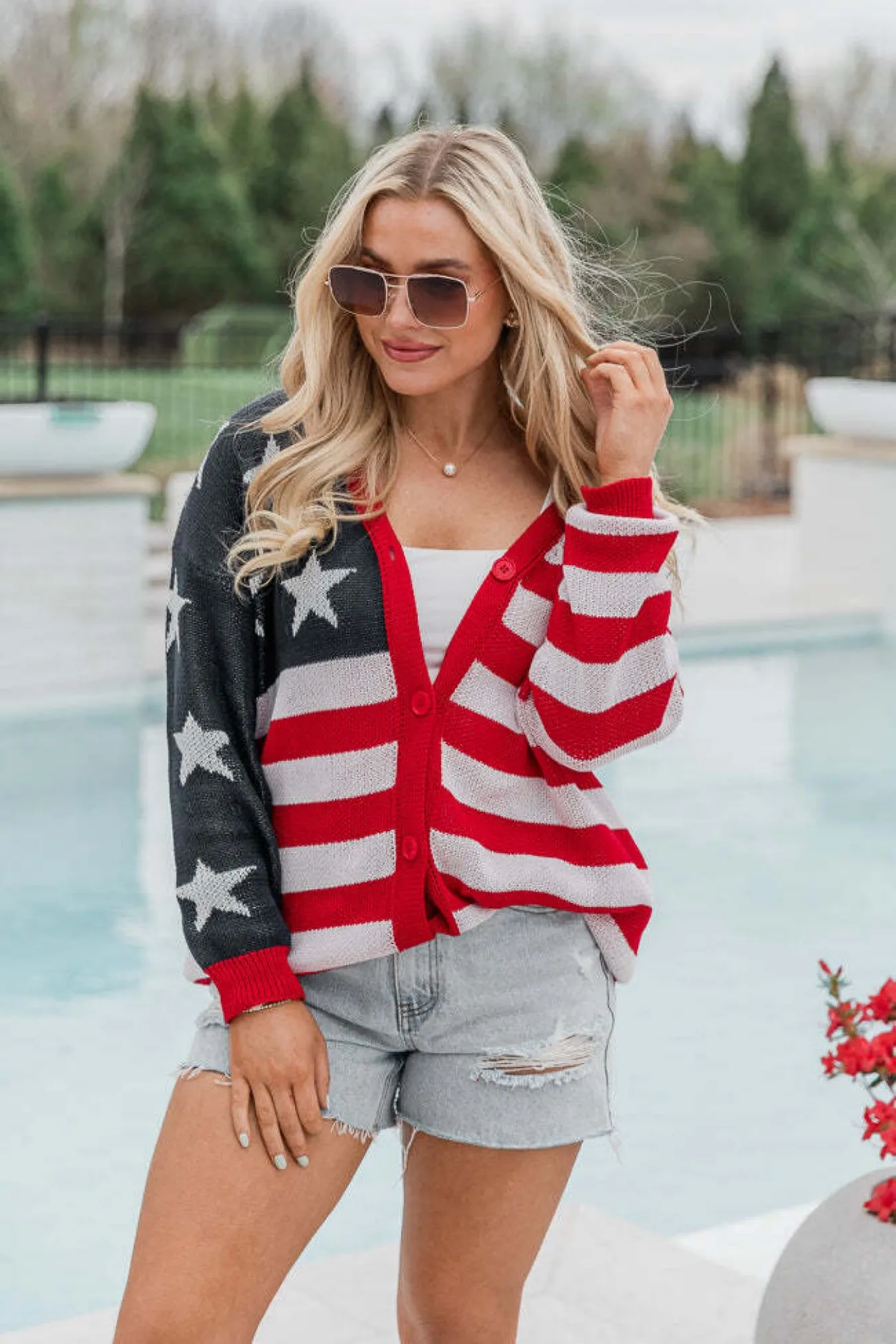 

Women's American Flag Pattern Button Front Knit Cardigan Oversized Casual Long Sleeve Loose-Fit Outerwear