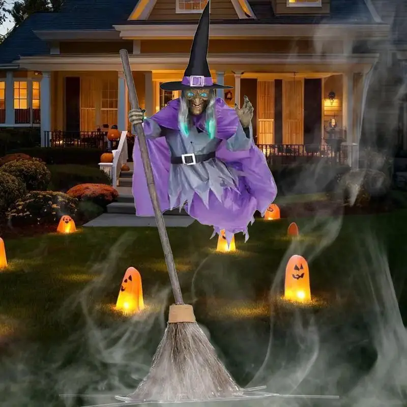 Flying Witch Outdoor Decor Spooky Flying Witch Decorations with Sounds Lights for Outdoor Halloween Yard for Garden for Indoor