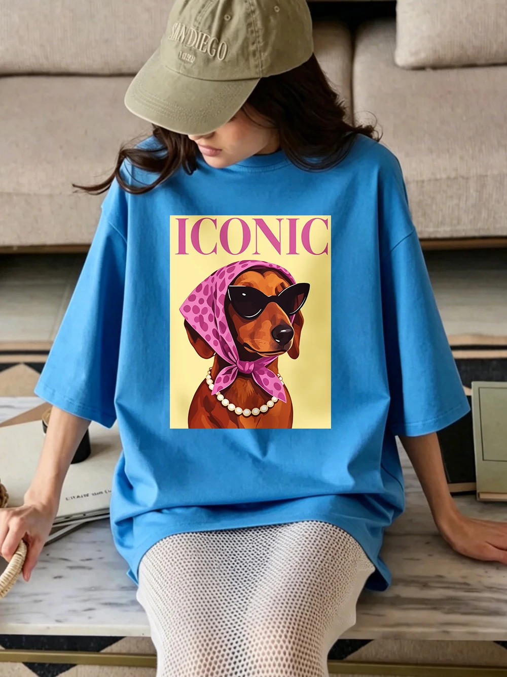 Ikonische Dackel-Prints, Baumwoll-T-Shirts für Damen, Sommer-Kurzarm-T-Shirts, O-Ausschnitt, weiche, übergroße Oberteile, einfache, bequeme Kleidung – Detail 27