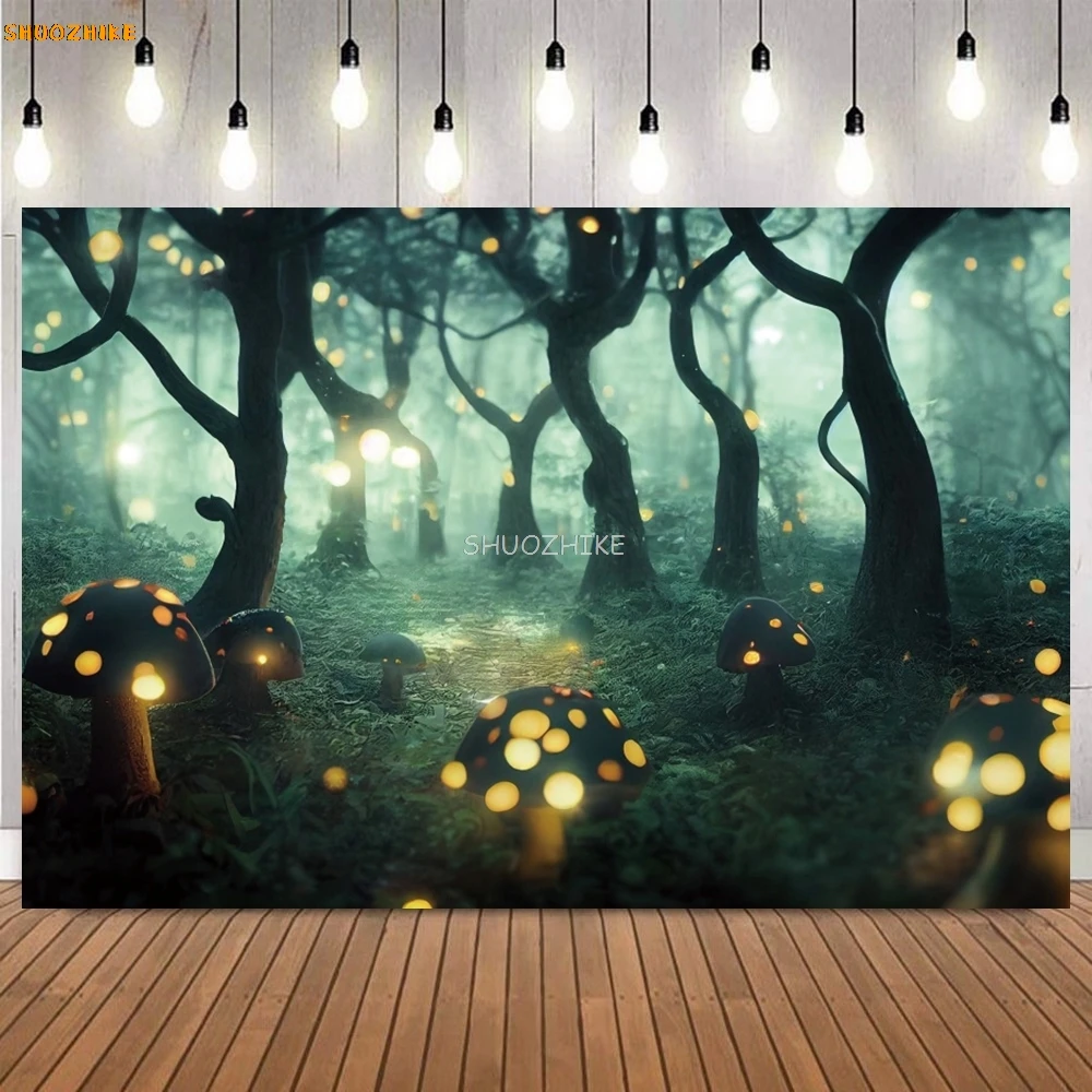 Wonderland Mushroom Baby Shower Backdrops Photography Newborn Birthday Party Decor Photo Photographic Dream Forest Background