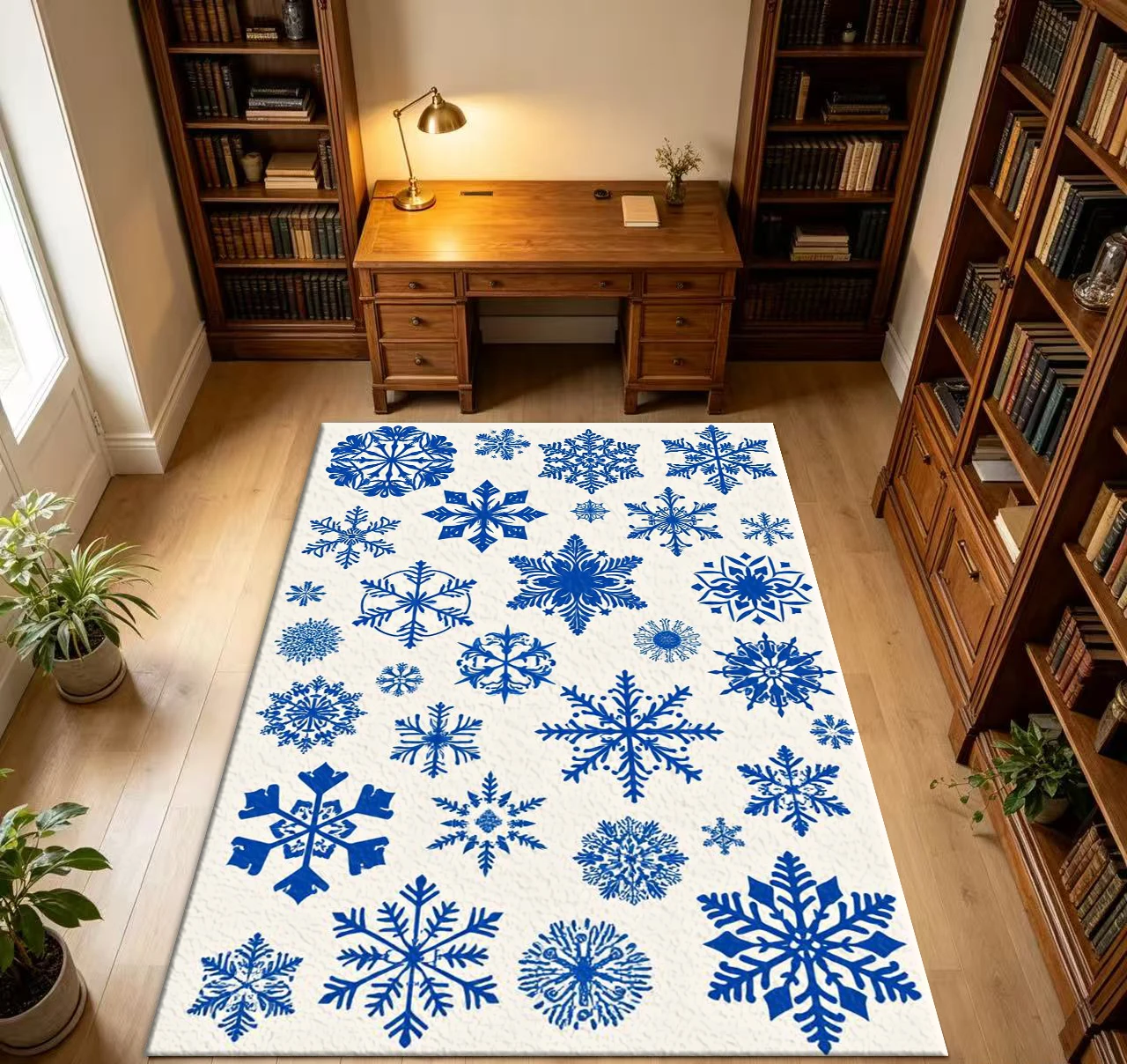 Blue Snowflakes Winter Pattern Carpet Living Room Home Decoration Rug