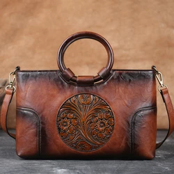 Vintage PU Leather Women Handbag Retro Embossed Large Capacity Female Shoulder Messenger Bag Tote Brown Black Red Green Grey m58