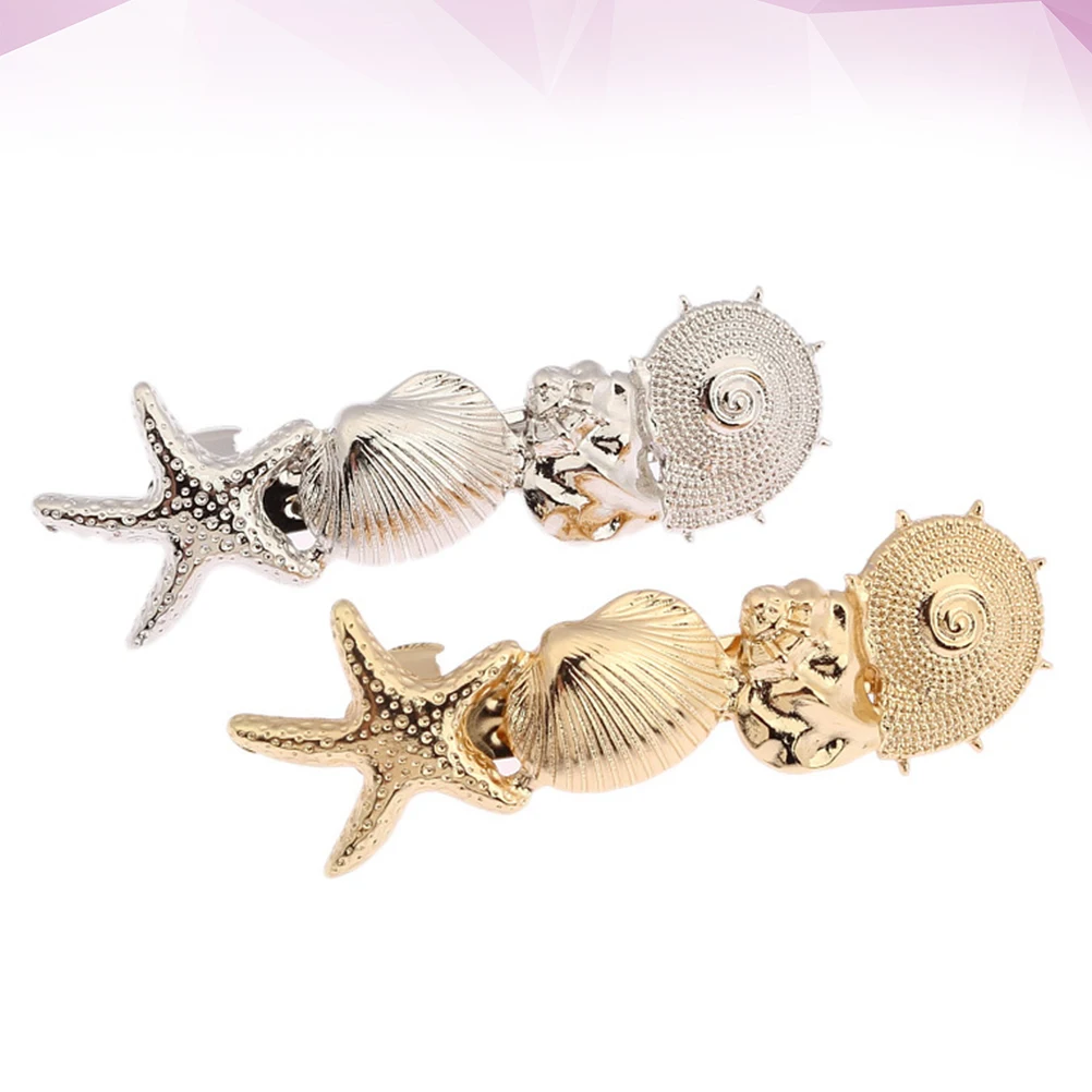 2 قطعة مقاطع الشعر شل الذهبي النساء المشابك إكسسوارات فتيات ملابس يومية أنيقة هدايا عيد الميلاد دبابيس الشعر #2