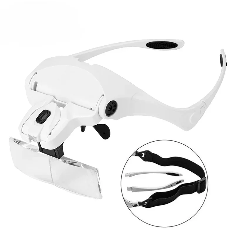Duplo Led Lâmpada Óculos tipo Cabeça Vestindo Lupa Grupos de Lentes Ópticas Leitura Sobrancelha Cílios Enxerto