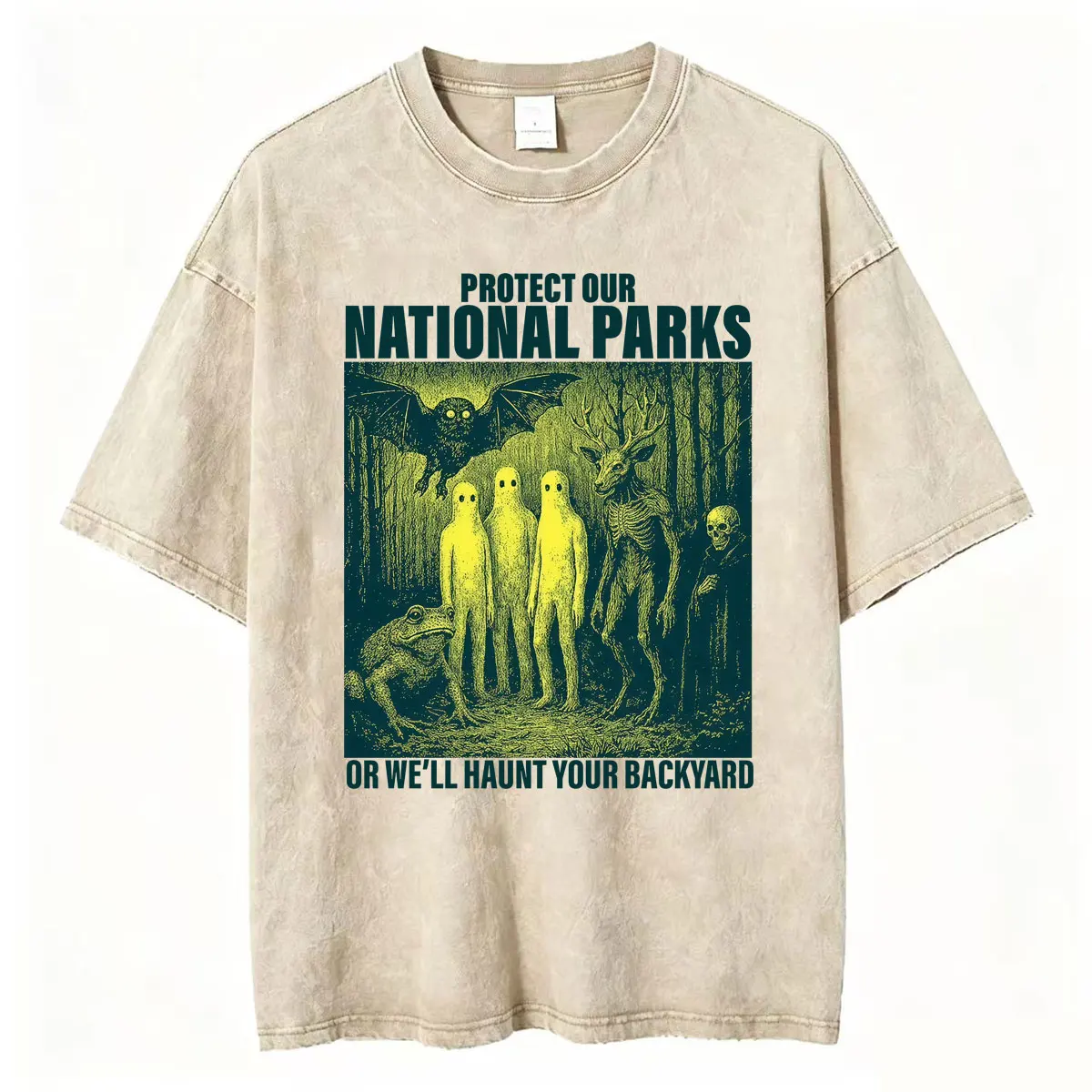 Vintage Washed Mothman Cryptid Graphic T Shirts Folk Horror Alt National Park T-shirts Men's Fashion Gothic High Quality T Shirt