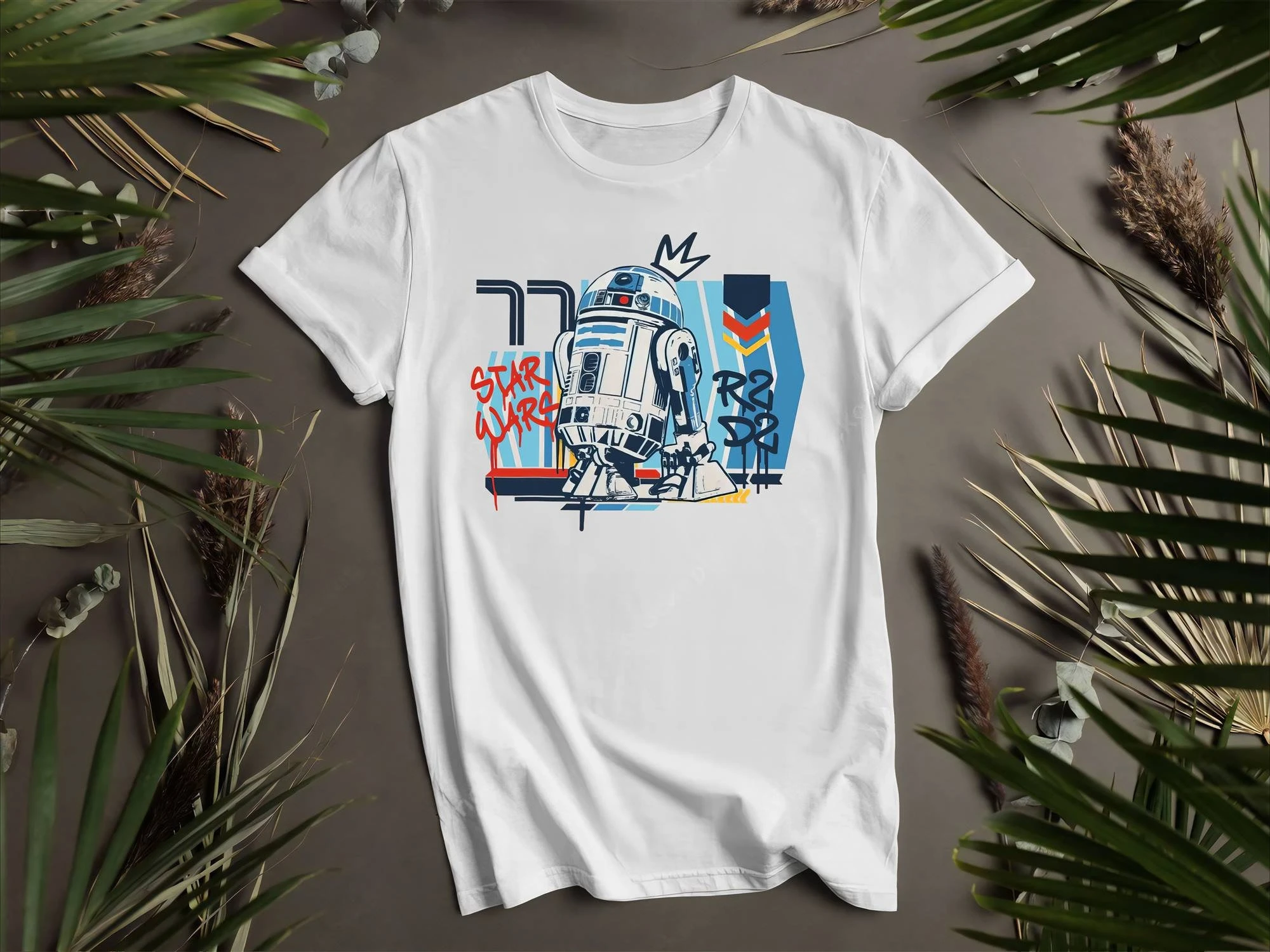 

Star Wars Droid R2-D2 Vintage Graffiti Poster Custom T-Shirts Summer Men's and Women's Loose and Breathable T-shirt Top