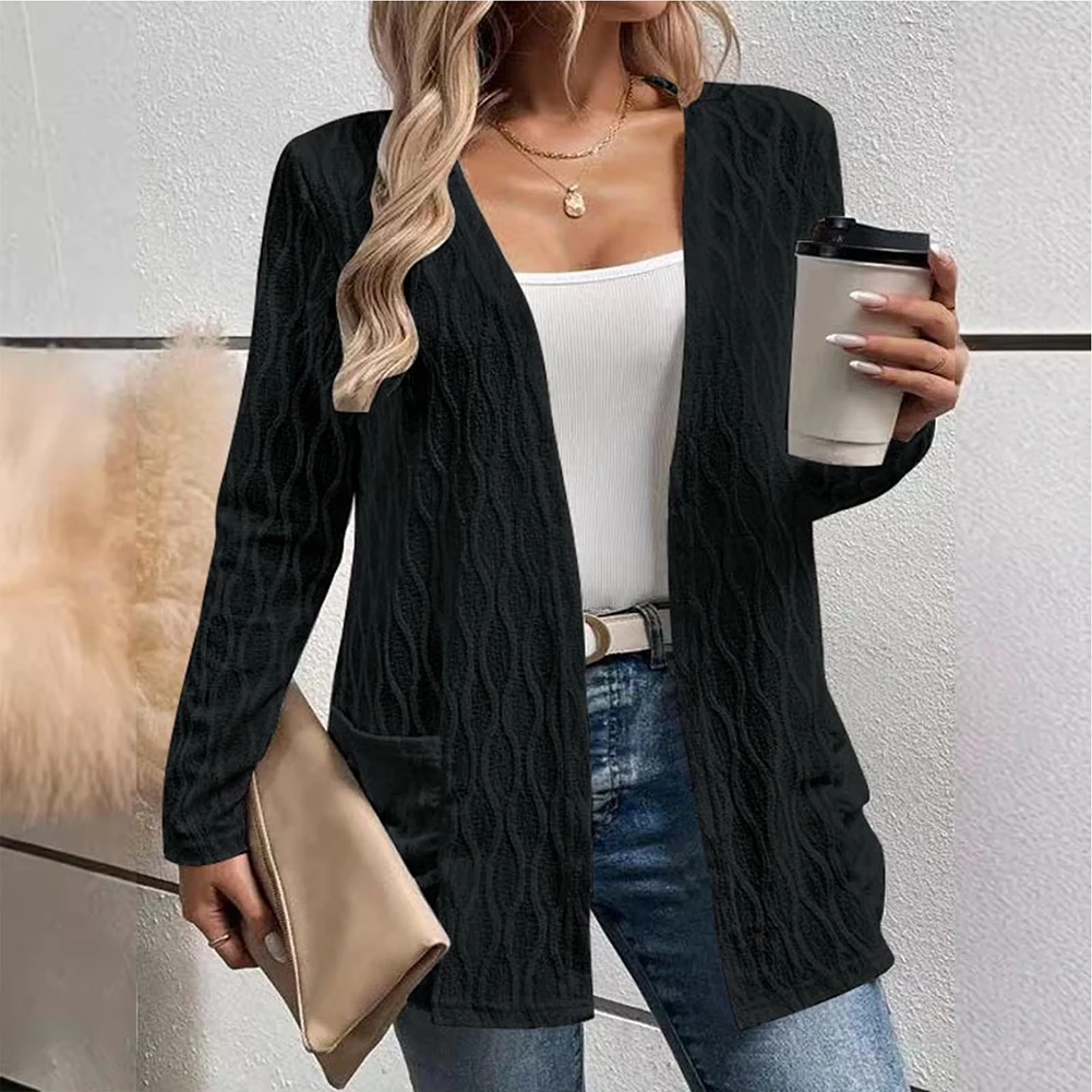 Women Solid Knit Long Sleeve Cardigan for Casual Daily Wear Home Office Spring Summer Autumn Winter Fashion Top