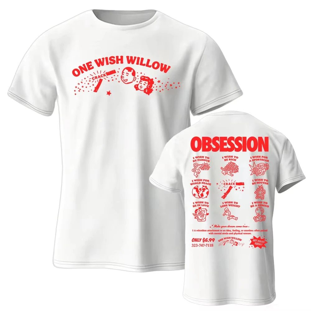Pure Cotton Obsession Movie One Wish Willow Print Tee Unisex Loose Short Sleeve Daily Horror Movie Fan Trendy Tops