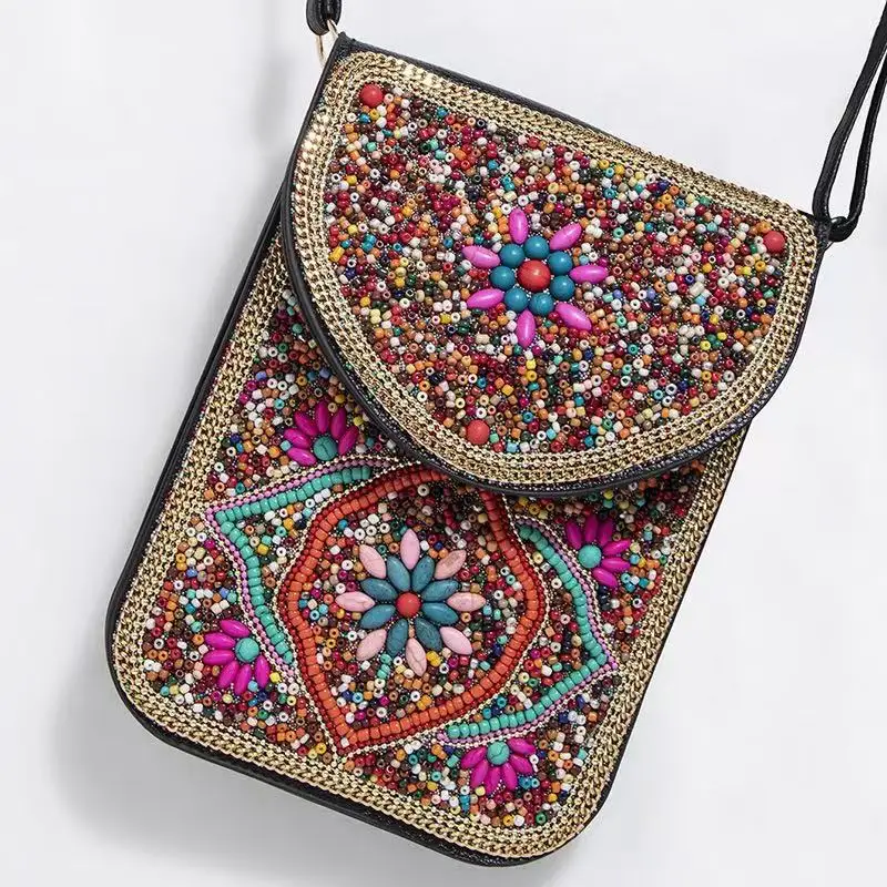 

Mandala Floral Retro Style Handmade Seed Bead Crossbody Bag Valentine's Day Gift for Her