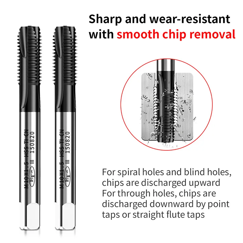 Black Pointed Tip M35 Cobalt Machine Tap, Stainless Steel Thread Tap M4/M5/M6/M8/M10